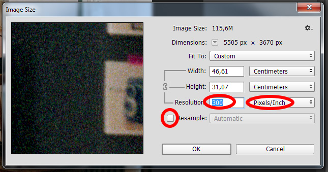 The Image Size dialog in Photoshop